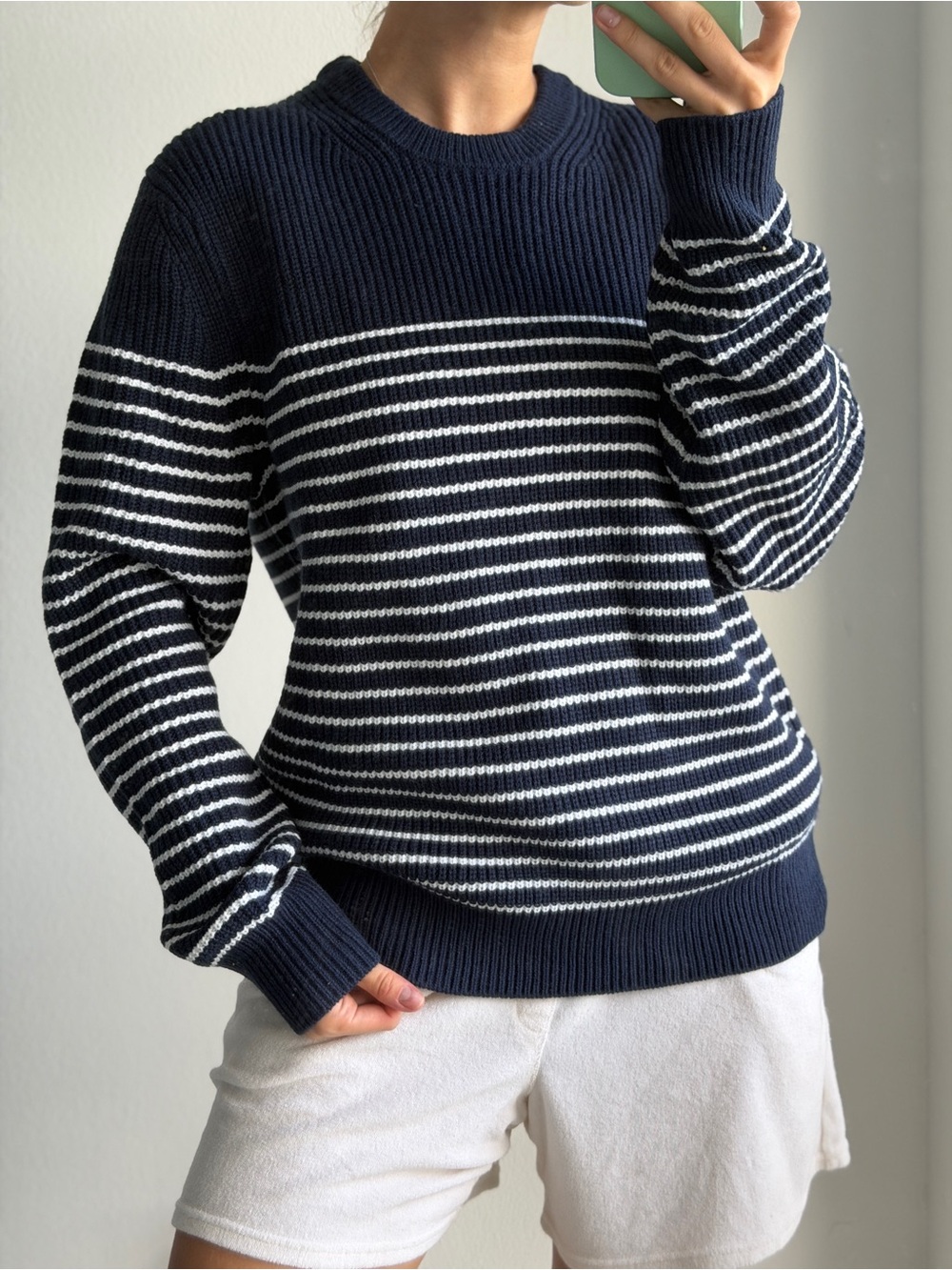 Michael Kors Striped Navy and White Crewneck Sweater
